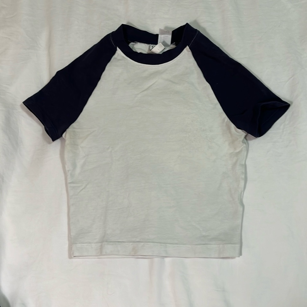 Navy blue baseball tee crop top